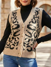 Leopard print V-neck knit cardigan