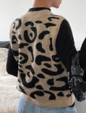 Leopard print V-neck knit cardigan