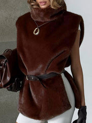 Luxury style turtleneck plush vest_CWOV00318
