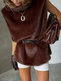 Luxury style turtleneck plush vest_CWOV00318