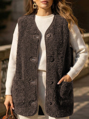 Fleece button vest jacket_CWOV00319