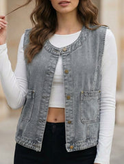 Sleeveless Denim Vest Casual Jacket_CWOV00327