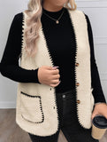 V Neck Loose Teddy Fleece Vest for Women_CWOV00335