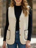 V Neck Loose Teddy Fleece Vest for Women_CWOV00335