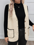 V Neck Loose Teddy Fleece Vest for Women_CWOV00335