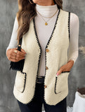 V Neck Loose Teddy Fleece Vest for Women_CWOV00335