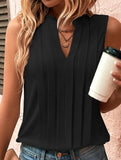 Slim Fit Pleats sleeveless V-neck top