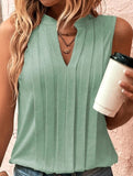 Slim Fit Pleats sleeveless V-neck top