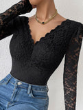 LACE LONG SLEEVE HOT GIRL SEE-THROUGH SLIM BODYSUIT