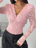 LACE LONG SLEEVE HOT GIRL SEE-THROUGH SLIM BODYSUIT