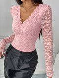 LACE LONG SLEEVE HOT GIRL SEE-THROUGH SLIM BODYSUIT