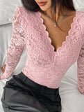 LACE LONG SLEEVE HOT GIRL SEE-THROUGH SLIM BODYSUIT