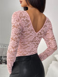 LACE LONG SLEEVE HOT GIRL SEE-THROUGH SLIM BODYSUIT