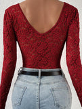 LACE LONG SLEEVE HOT GIRL SEE-THROUGH SLIM BODYSUIT