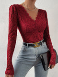 LACE LONG SLEEVE HOT GIRL SEE-THROUGH SLIM BODYSUIT