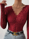 LACE LONG SLEEVE HOT GIRL SEE-THROUGH SLIM BODYSUIT