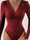 LACE LONG SLEEVE HOT GIRL SEE-THROUGH SLIM BODYSUIT