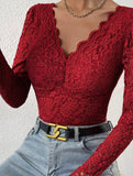 LACE LONG SLEEVE HOT GIRL SEE-THROUGH SLIM BODYSUIT