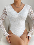 LACE LONG SLEEVE HOT GIRL SEE-THROUGH SLIM BODYSUIT