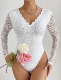 LACE LONG SLEEVE HOT GIRL SEE-THROUGH SLIM BODYSUIT