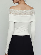 Lace-trimmed knotted off-shoulder bodysuit