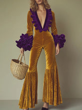 Retro velvet ruffled jumpsuit_CWSBS00114