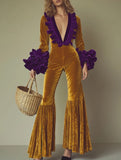 Retro velvet ruffled jumpsuit_CWSBS00114