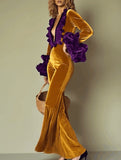Retro velvet ruffled jumpsuit_CWSBS00114