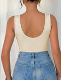 Rhinestone Draped Sleeveless Bodysuit