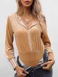 High-waisted, long-sleeved, hooded bodysuit