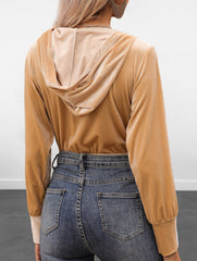High-waisted, long-sleeved, hooded bodysuit