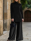Velvet loose-fitting plus size turtleneck slit suit_CWSBSL00058
