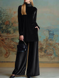 Velvet loose-fitting plus size turtleneck slit suit_CWSBSL00058
