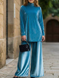 Velvet loose-fitting plus size turtleneck slit suit_CWSBSL00058