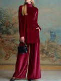 Velvet loose-fitting plus size turtleneck slit suit_CWSBSL00058