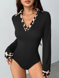 Slim Leopard Patchwork Knit Bodysuit Shirt_CWSBSL00064
