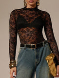 Lace Mock Neck Long Sleeve Slim Bodysuit