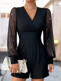 V-neck, fitted waist, mesh panel straight-leg jumpsuit_CWSBSL00069