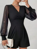 V-neck, fitted waist, mesh panel straight-leg jumpsuit_CWSBSL00069