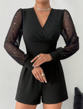 V-neck, fitted waist, mesh panel straight-leg jumpsuit_CWSBSL00069
