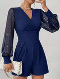 V-neck, fitted waist, mesh panel straight-leg jumpsuit_CWSBSL00069
