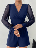 V-neck, fitted waist, mesh panel straight-leg jumpsuit_CWSBSL00069