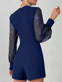 V-neck, fitted waist, mesh panel straight-leg jumpsuit_CWSBSL00069