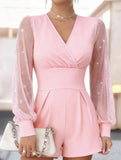 V-neck, fitted waist, mesh panel straight-leg jumpsuit_CWSBSL00069