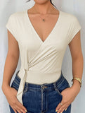V Neck Tie Side Short Sleeve Jumpsuit