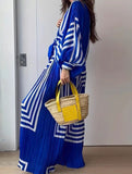 Striped Pleated Shirt and Wide Leg Pants Set_CWSJB00036
