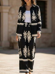 Geometric Print Shirt and Wide Pants Set_CWSJB00038