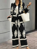 Geometric Print Shirt and Wide Pants Set_CWSJB00038