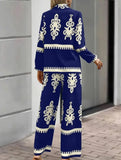 Geometric Print Shirt and Wide Pants Set_CWSJB00038