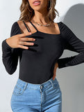Sensual hollow-out square-neck bodysuit